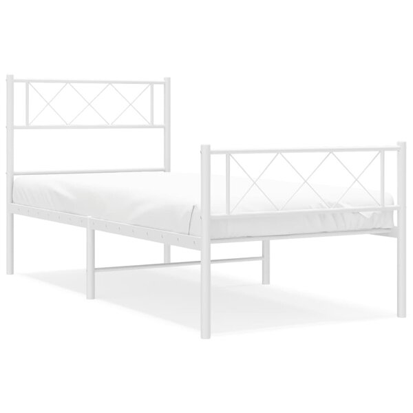 vidaXL Cadre de lit métal avec tête de lit/pied de lit blanc 90x190 cm
