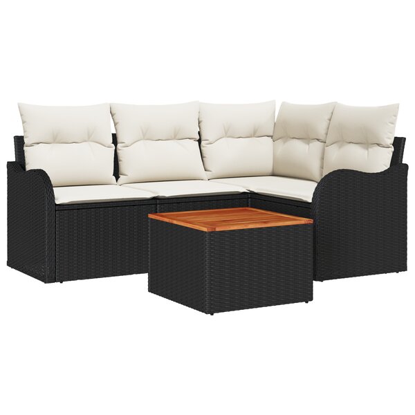 vidaXL Ensemble de Canapés de Jardin 5 Pièces avec Coussins Noir Rattan Acacia