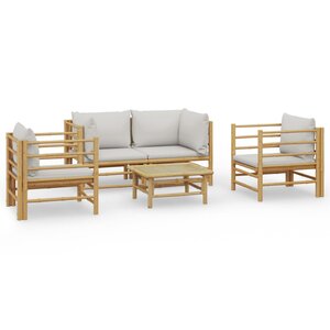 vidaXL Salon de jardin 5 Pièces avec coussins gris clair bambou