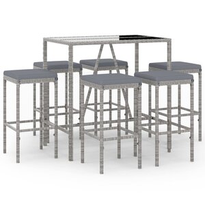 vidaXL Ensemble de bar de jardin 7 Pièces avec coussins gris poly rotin