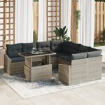vidaXL Ensemble de canapés de jardin 9 pièces avec coussins gris clair en poly rotin