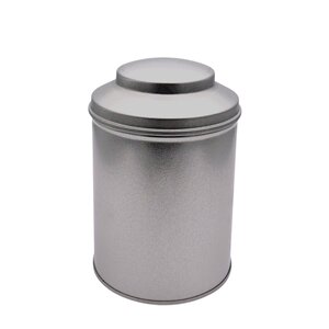 Boîte à thé/café ronde diamètre 9 cm fer blanc vernis alimentaire hauteur 13 cm