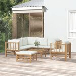 vidaXL Salon de jardin 8 Pièces avec coussins blanc crème bambou