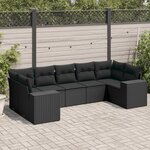 vidaXL Salon de jardin 7 Pièces avec coussins noir résine tressée