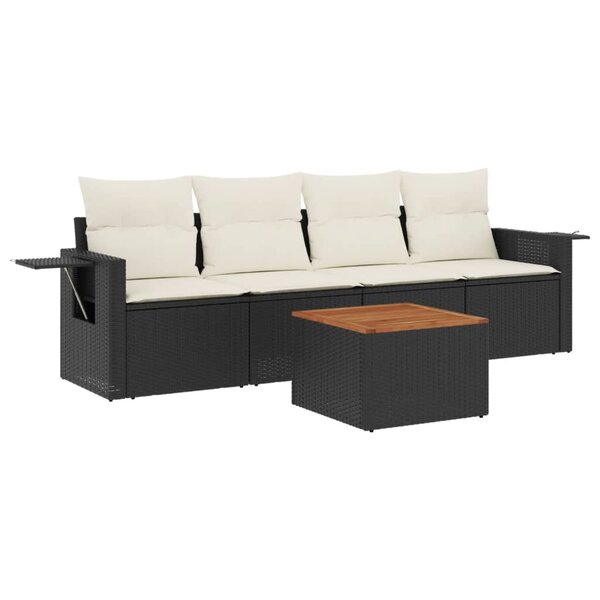 vidaXL Salon de jardin 5 Pièces avec coussins noir résine tressée