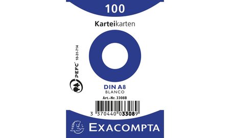 Paquet 100 fiches Bristol non perforé A8 55x74mm Blanc Uni EXACOMPTA