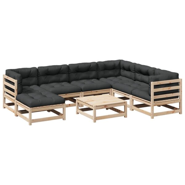 vidaXL Salon de jardin 8 Pièces avec coussins bois de pin massif
