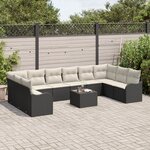 Ensemble de canapé de jardin vidaXL 10 pièces avec coussins en poly rattan brun