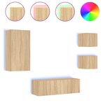 vidaXL Meuble TV muraux 4 Pièces avec lumières LED chêne sonoma