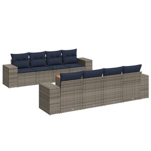 vidaXL Salon de jardin 9 Pièces avec coussins gris résine tressée