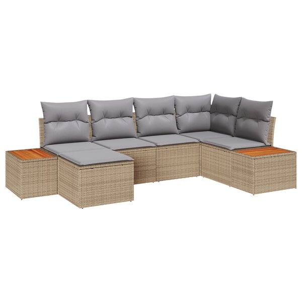 vidaXL Ensemble Canapé de Jardin de 6 Pièces avec Coussins Beige Rattan Synthétique Acacia