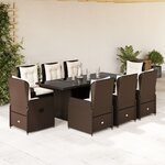 vidaXL Ensemble à manger de jardin et coussins 9 Pièces marron poly rotin