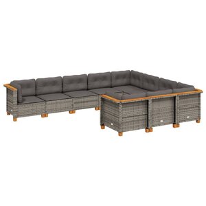 vidaXL Salon de jardin avec coussins 10 Pièces gris résine tressée