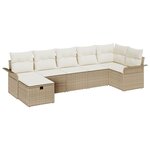 vidaXL Ensemble de Canapé de Jardin 7 Pièces avec Coussins Beige Poly Rotin