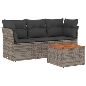 vidaXL Salon de jardin 4 Pièces avec coussins gris résine tressée