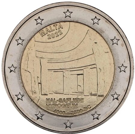 Pièce de monnaie 2 euro commémorative Malte 2022 – Hypogée de ħal Saflieni