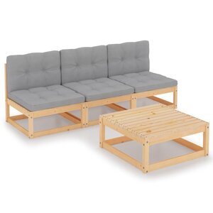 vidaXL Salon de jardin 4 Pièces avec coussins Bois de pin massif