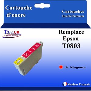 T3AZUR- Cartouche Compatible avec Epson T0803 remplace Epson Stylus Photo R217 R265 R276 R285 R360 R685 Magenta