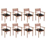 vidaXL Chaises de jardin empilables avec coussins lot de 8 Teck solide