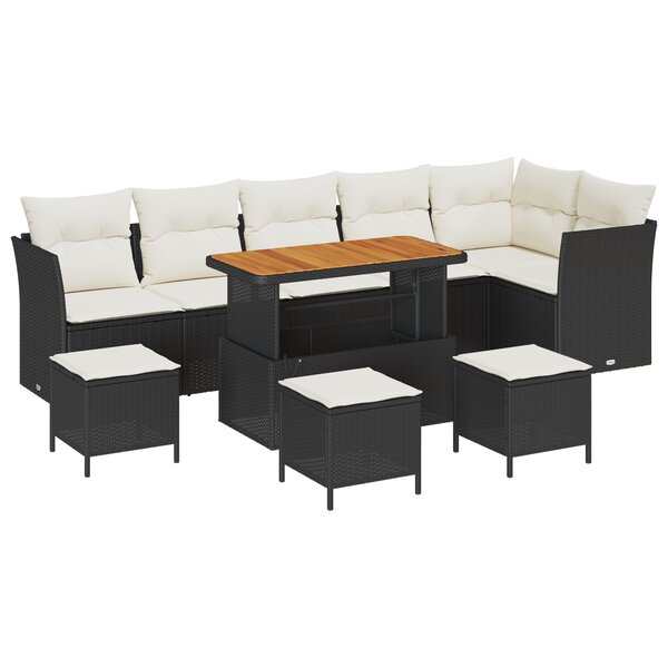 Ensemble de Canapés de Jardin 10 pièces Noir Rattan Poly