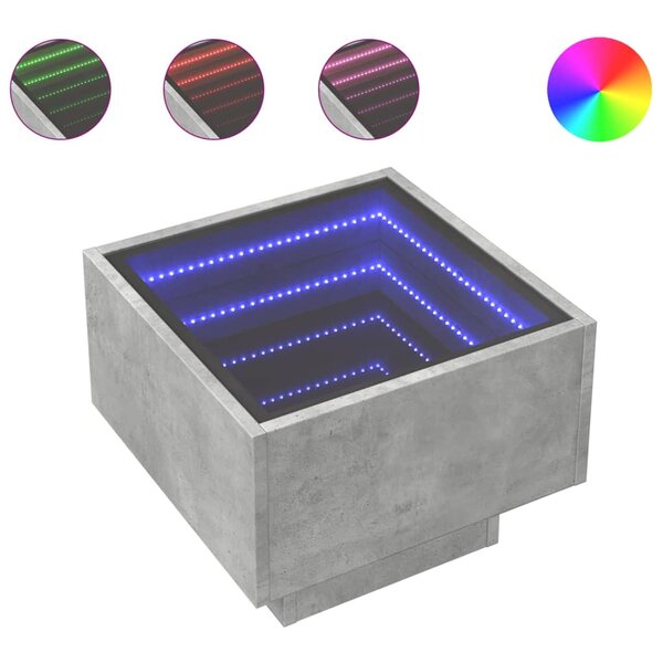 vidaXL Table d'appoint et LED gris béton 40x40x30 cm bois d'ingénierie