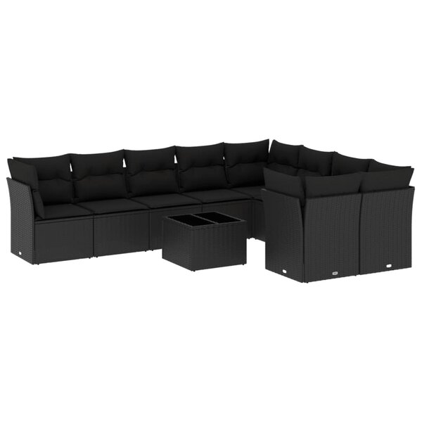 vidaXL Salon de jardin 10 Pièces avec coussins noir résine tressée