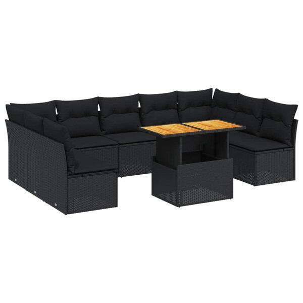 vidaXL Salon de jardin 10 Pièces avec coussins noir résine tressée