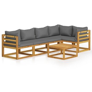 vidaXL Salon de jardin 6 Pièces avec coussins Bois d'acacia solide