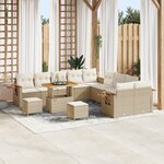 Ensemble de canapé de jardin 13 pièces avec coussins beige poly rattan acacia
