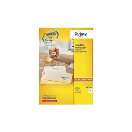 Boîte de 1200 étiquettes blanches multi usages 70 x 70 mm 3474-100 avery