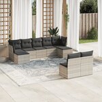 vidaXL Salon de jardin 9 Pièces avec coussins gris clair résine tressée