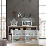 Buffet Maestro 4 portes à panneaux de particules effet bois et blanc laqué 184 x 42 x Hauteur 93 cm