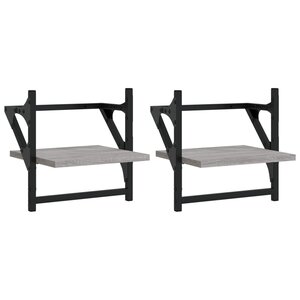 vidaXL Étagères murales avec barres 2 Pièces sonoma gris 30x25x30 cm