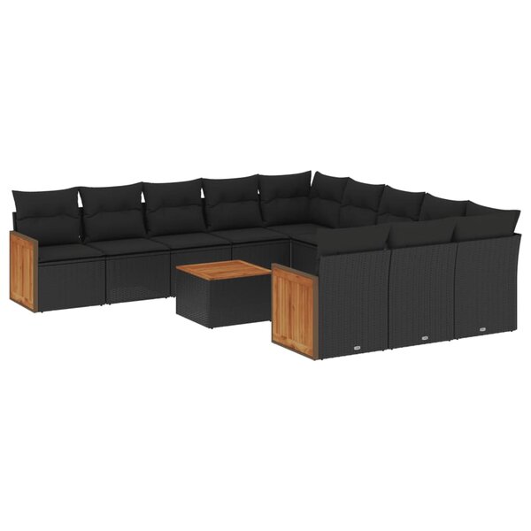 vidaXL Salon de jardin 12 Pièces avec coussins noir résine tressée