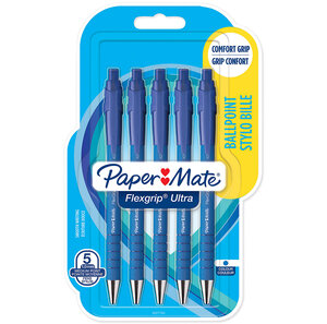 Paper mate flexgrip ultra - 5 stylos bille rétractables - bleu - pointe 1.0mm - sous blister