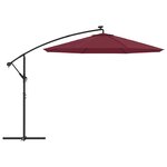 vidaXL Parasol déporté à LED et mât en acier Rouge bordeaux