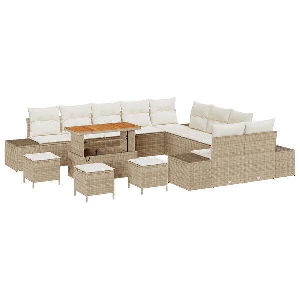 Ensemble de canapés de jardin de 14 pièces avec coussins beige poly rattan acacia