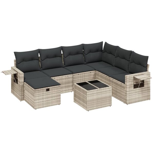 vidaXL Salon de jardin 8 Pièces avec coussins gris clair résine tressée
