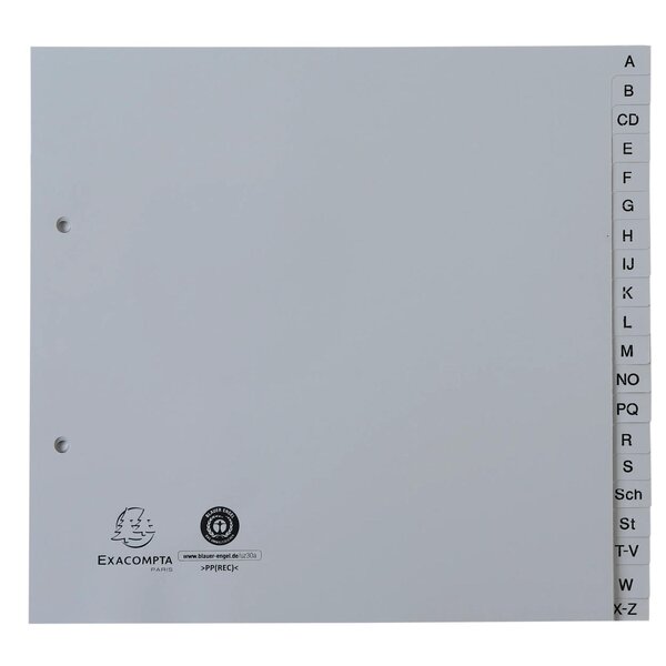Intercalaires Imprimés Alphabétiques Pp Recyclé Gris A-z (alphabet Allemand) - 20 Positions - 2/3 A4 - Gris - X 25 - Exacompta