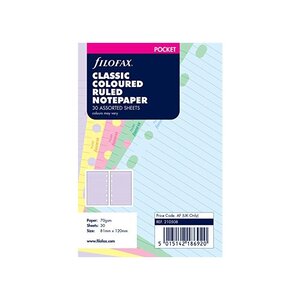 Recharge 'Classic' format Pocket feuilles de notes lignées coloris assortis FILOFAX