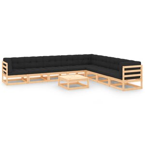 vidaXL Salon de jardin 9 Pièces avec coussins Bois de pin massif