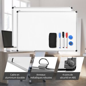 Tableau blanc effaçable surface magnétique 70 x 50 cm avec cadre aluminium rangement pratique ambiance moderne en aluminium blanc 20_0014132