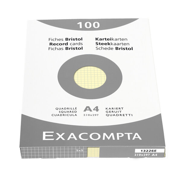 Etui de 100 Fiches BRISTOL 210 x 297 mm 5X5 Jaune EXACOMPTA