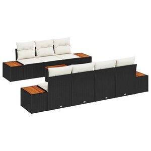 vidaXL Ensemble de canapé de jardin avec coussin 8 Pièces Noir Poly rotin