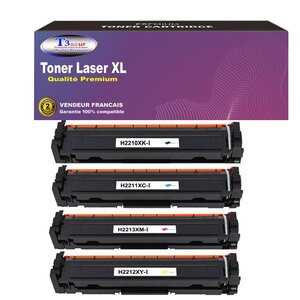 T3AZUR - Lot de 4 Toner compatible avec HP W2210X  W2211X  W2212X  W2213X remplace HP 207X (avec puce)