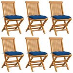 vidaXL Chaises de jardin et coussins bleu lot de 6 Bois de teck massif