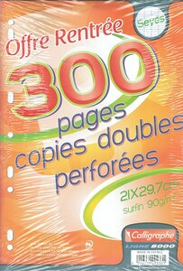 Copies doubles perforées s/film 21x29,7 300p séyès 90g CALLIGRAPHE