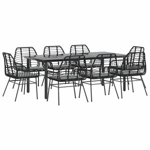 vidaXL Ensemble à manger de jardin coussins 9Pièces noir poly rotin verre