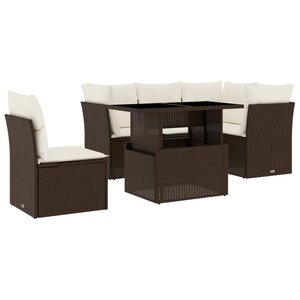 vidaXL Salon de jardin avec coussins 6 Pièces marron résine tressée