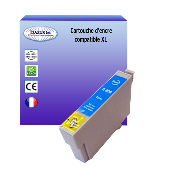 Cartouche Compatible pour Epson Stylus Photo P50, PX650, PX660, PX700W, PX710W, PX720WD, PX730WD remplace Epson T0802 Cyan - T3AZUR